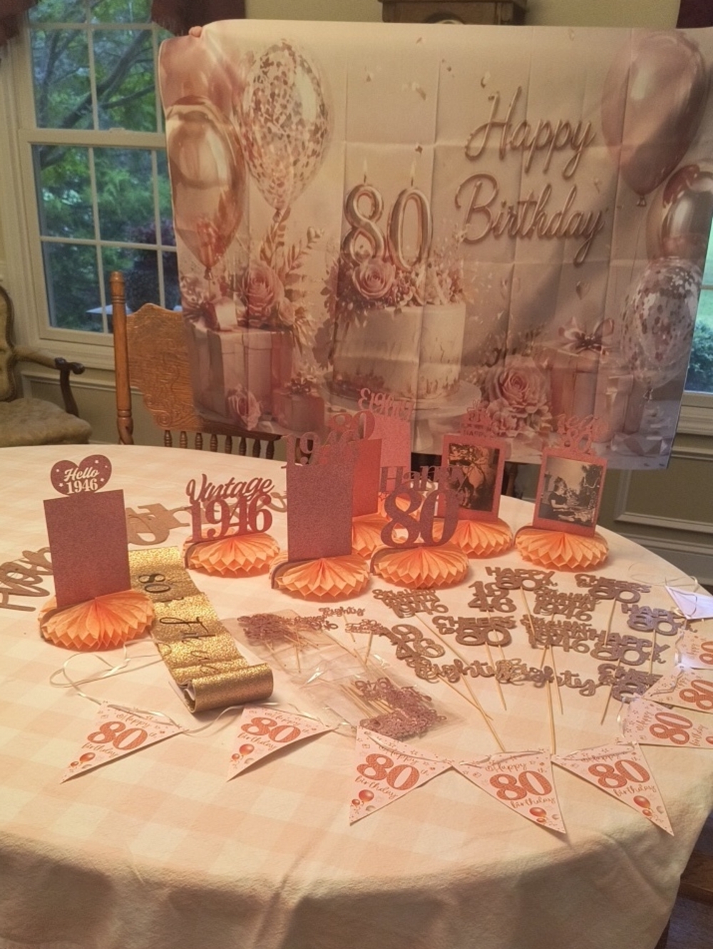 80th Birthday Rose Gold Party Decoration Set - Home Party Supplies